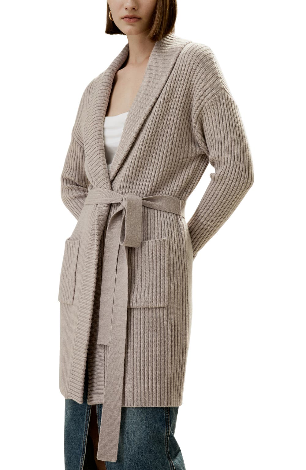 Merino Wool Shawl Collar Cardigan, color, Brown