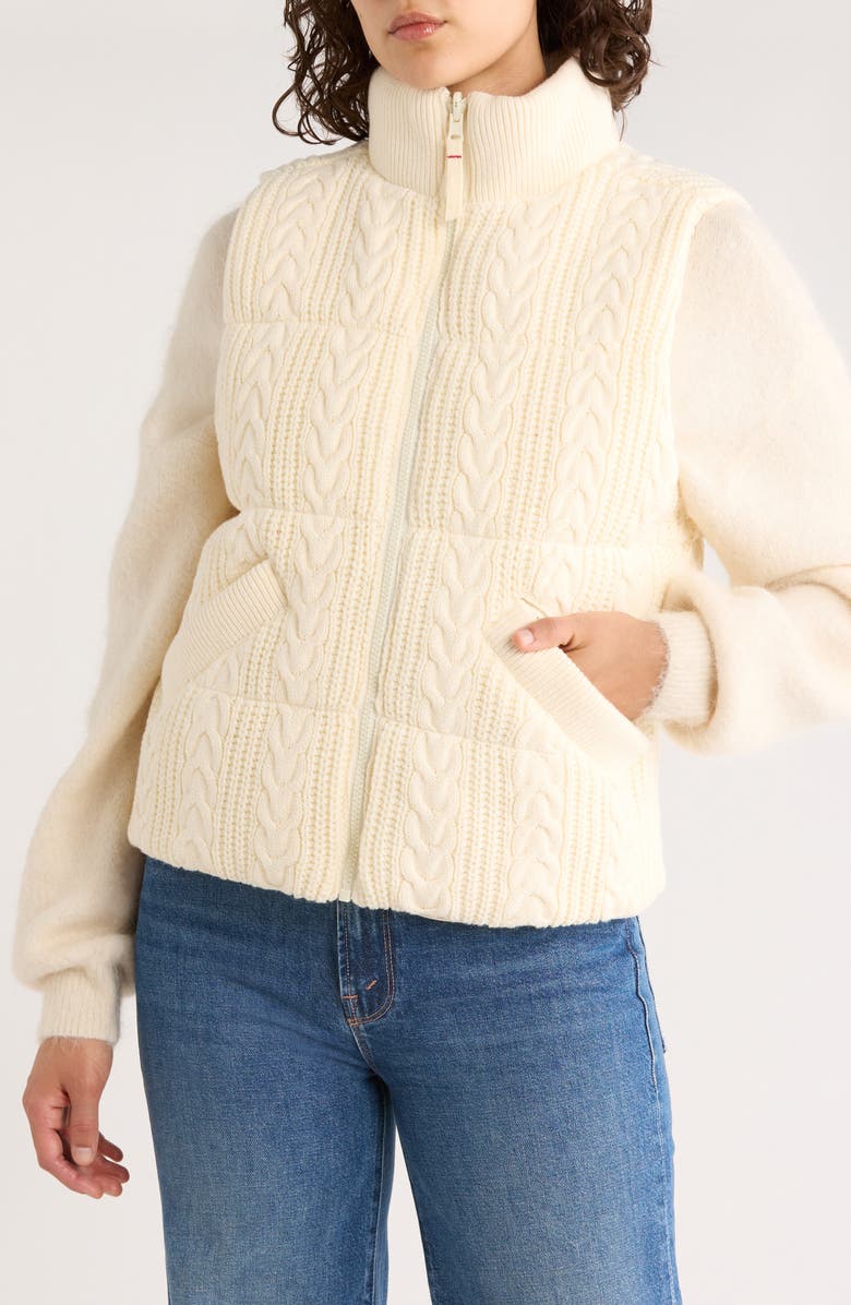 Marine Layer Alba Cable Knit Puffer Vest, Alternate, color, Antique White
