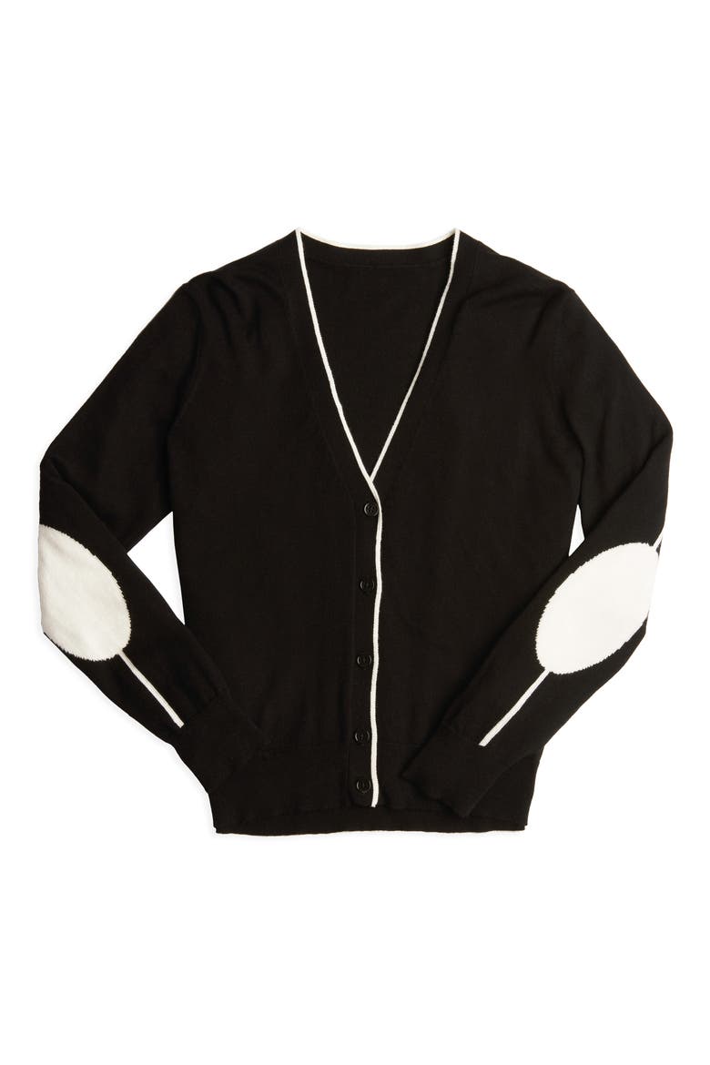 Elbow Detail Tipped Cardigan, Alternate, color, RICH BLACK