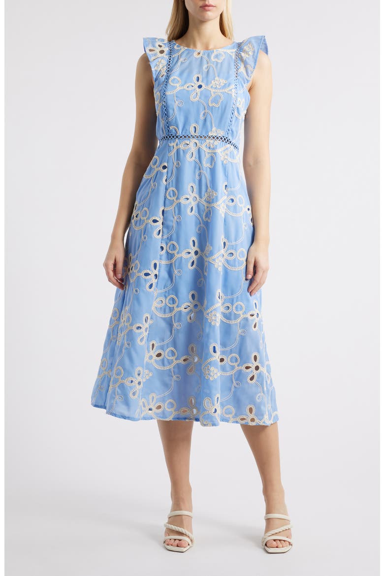 Rope Embroidery A-Line Dress, Main, color, LIGHT BLUE