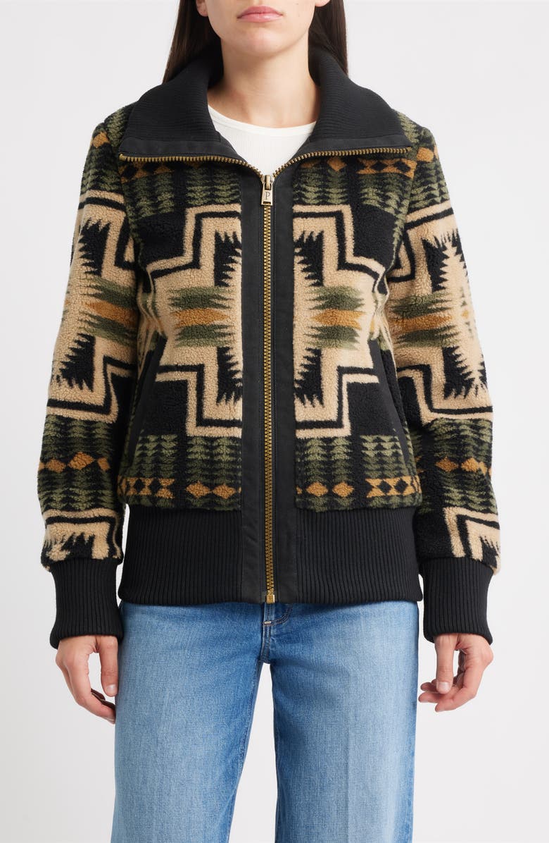 Pendleton Foxglove Range Fleece Bomber Jacket, Main, color, Green Tan Harding