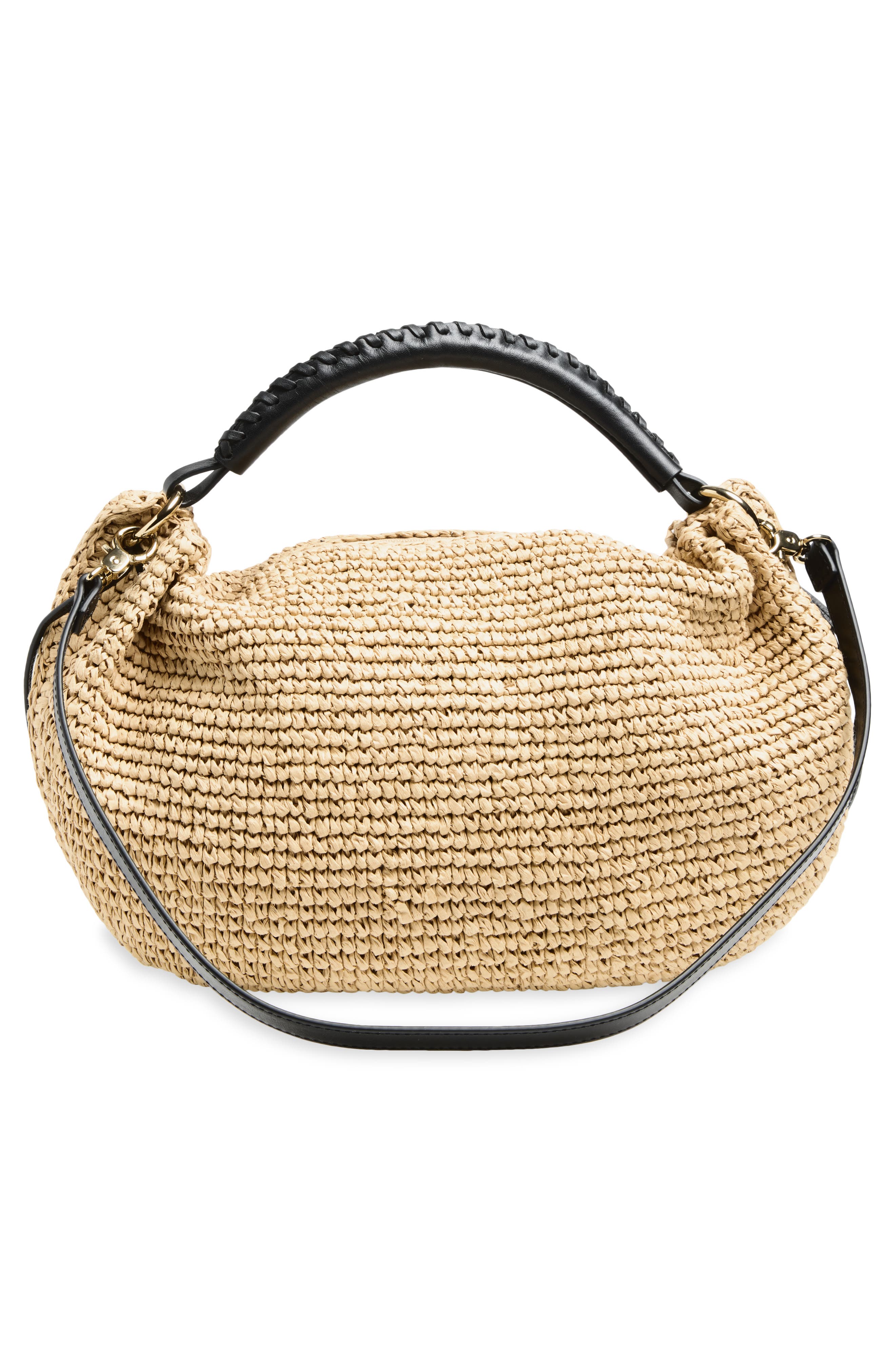 Madewell The Camren Gathered Shoulder Bag in Raffia, Alternate, color, True Black Multi