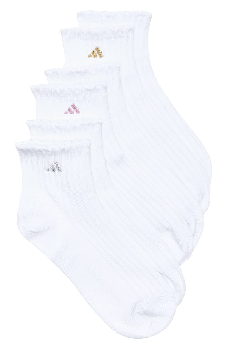 adidas 3-Pack Sport Ankle Socks, Main, color, White/ Gold/ Rose Gold