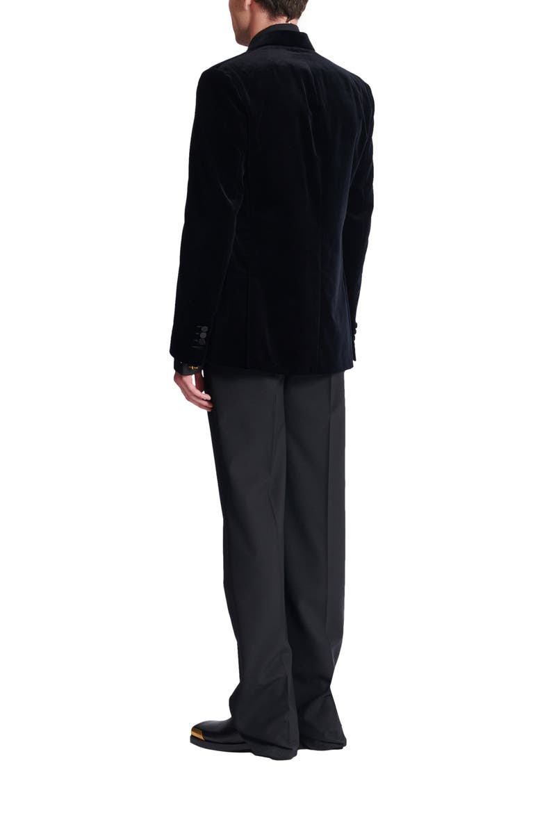 Velvet and satin 1-button blazer, Alternate, color, black