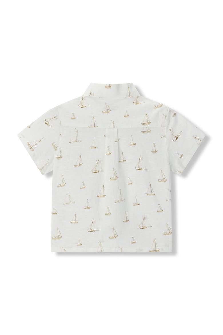 Linen Buttonup Shirt And Shorts Set, Alternate, color, Sailboat Melody