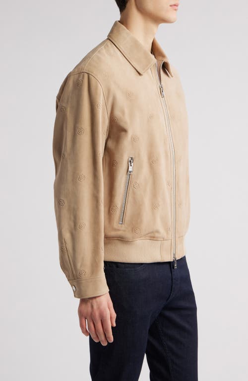 Hugo Boss Merwyn Embossed Leather Jacket In Light Beige