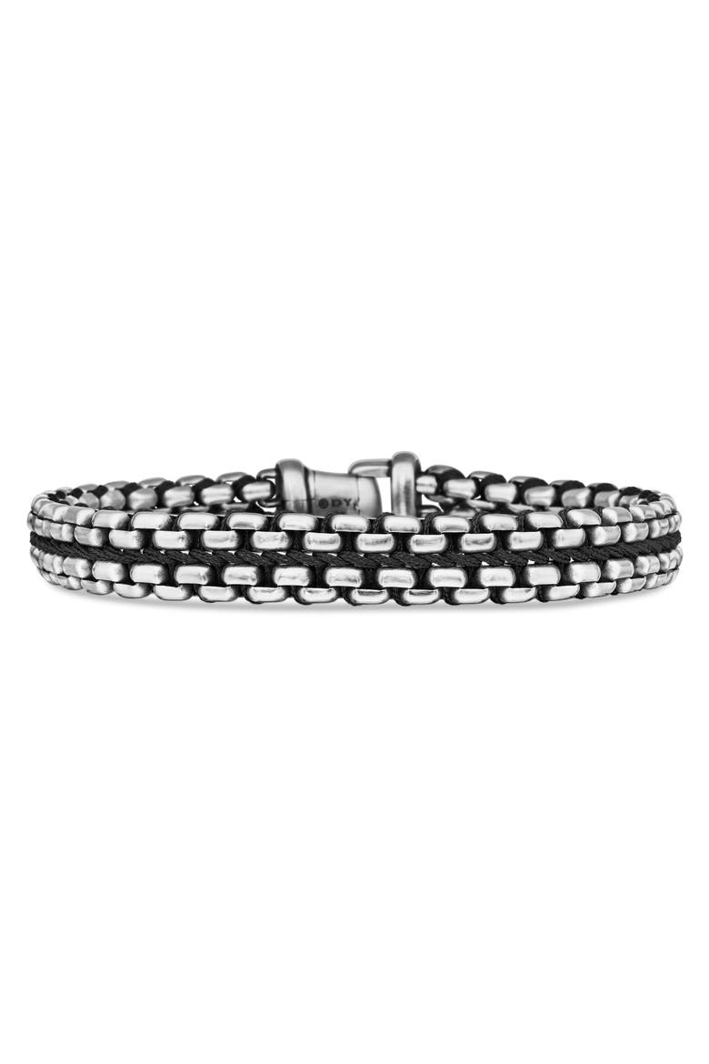 Men's Woven Sterling Silver Box Chain Bracelet, 12mm, Main, color, SILVER/ BLACK