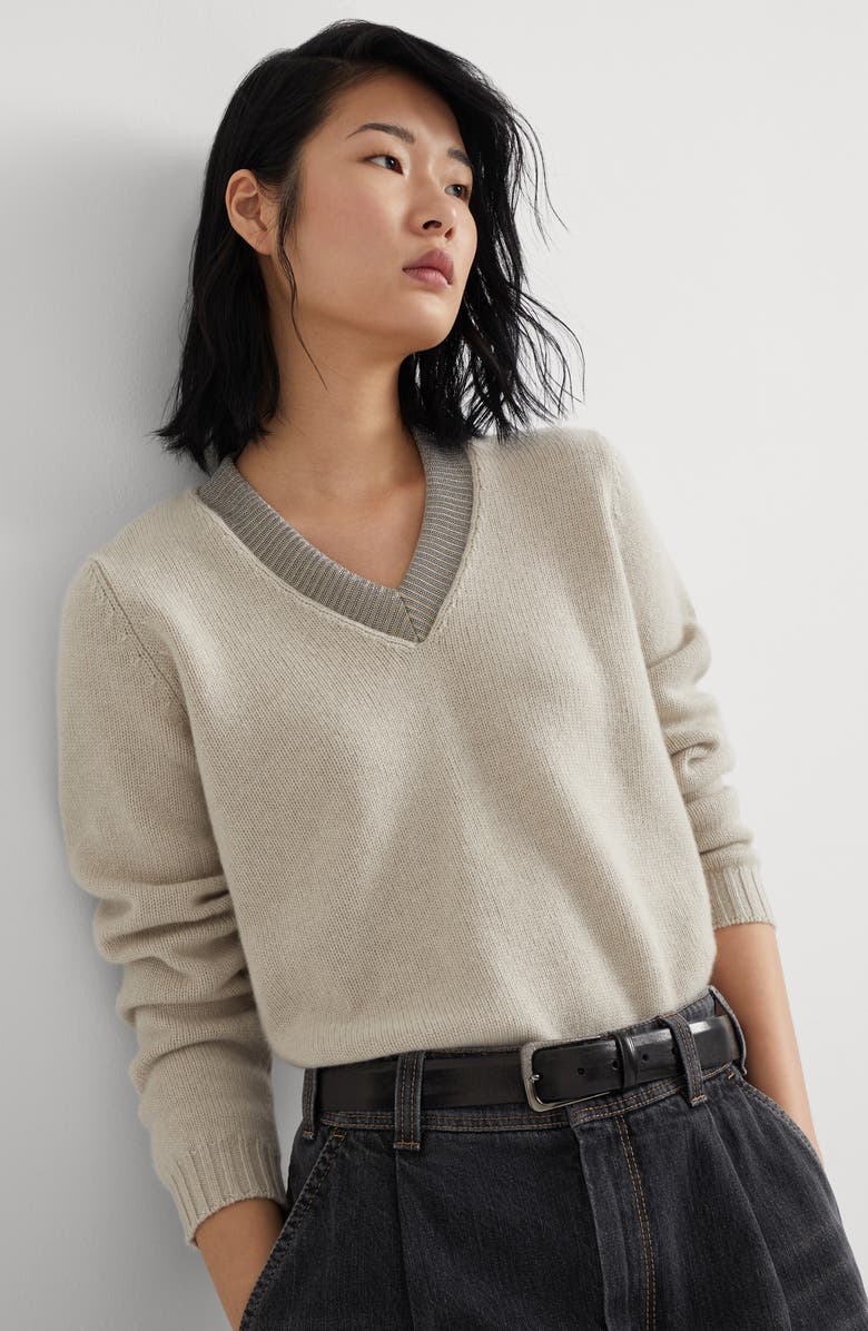 Brunello Cucinelli Cashmere sweater with precious ribbed neckline, Alternate, color, 