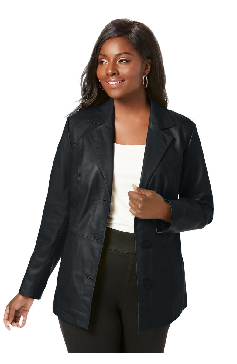 Jessica London Leather Blazer, Main, color, Black