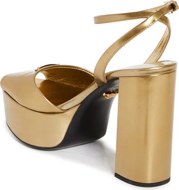 Logo Metallic Leather Platform Sandal