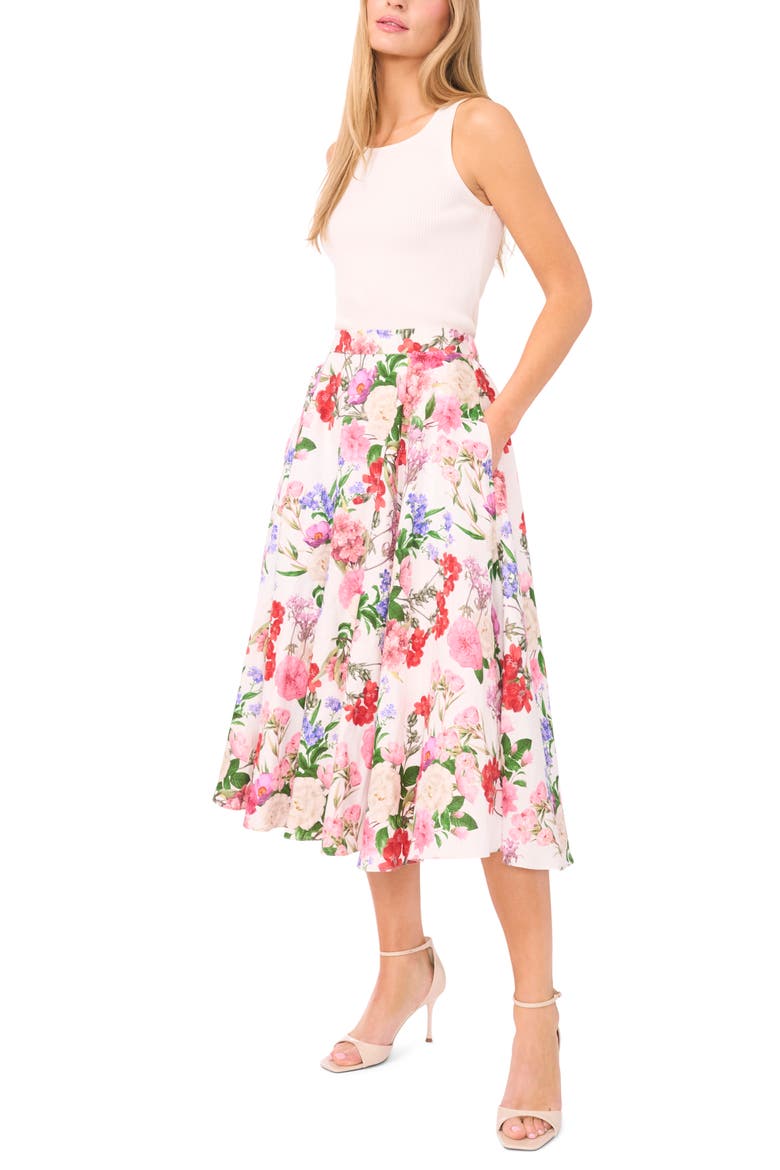 Ida Floral Circle Midi Skirt, Alternate, color, ULTRA WHITE