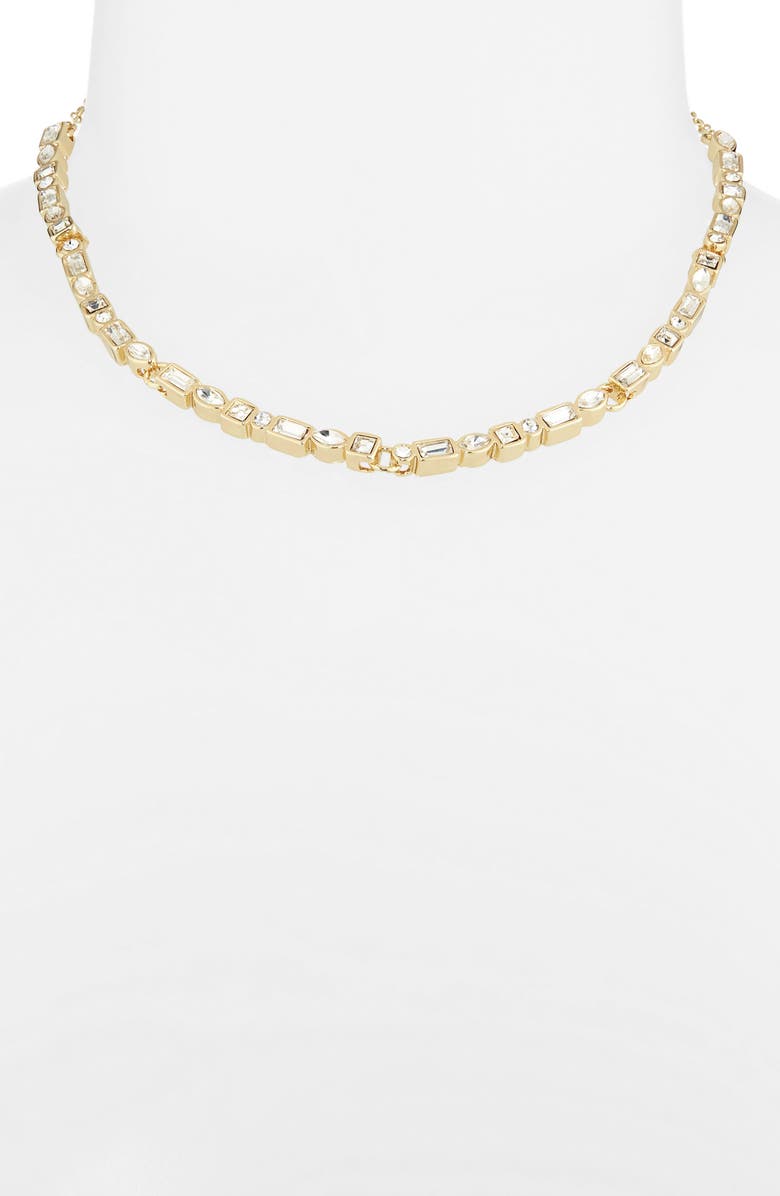 BaubleBar Mixed Crystal Frontal Necklace, Alternate, color, Clear