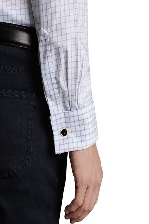 Charles Tyrwhitt Men's Non-iron Clifton Weave Check Cutaway Slim Fit Shirt Double Cuff In Cornflower Blue