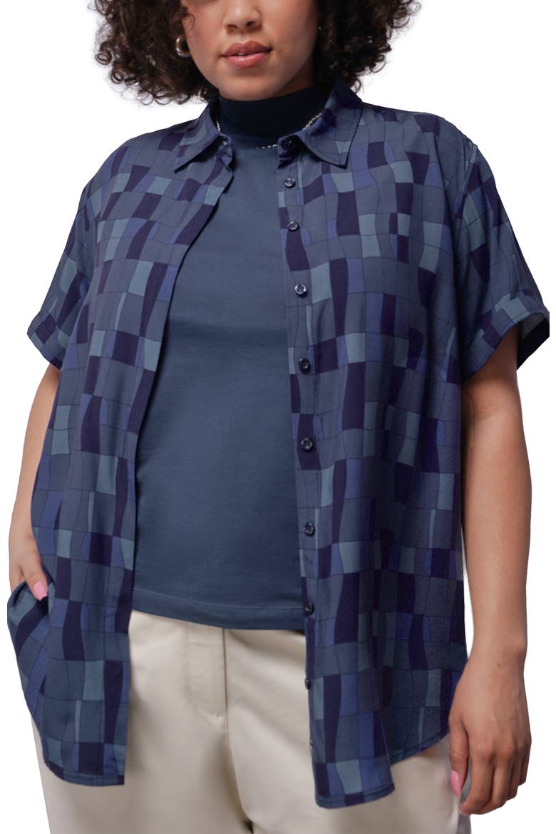 The Empower Button Up, Alternate, color, ABSTRACT TILE NAVY