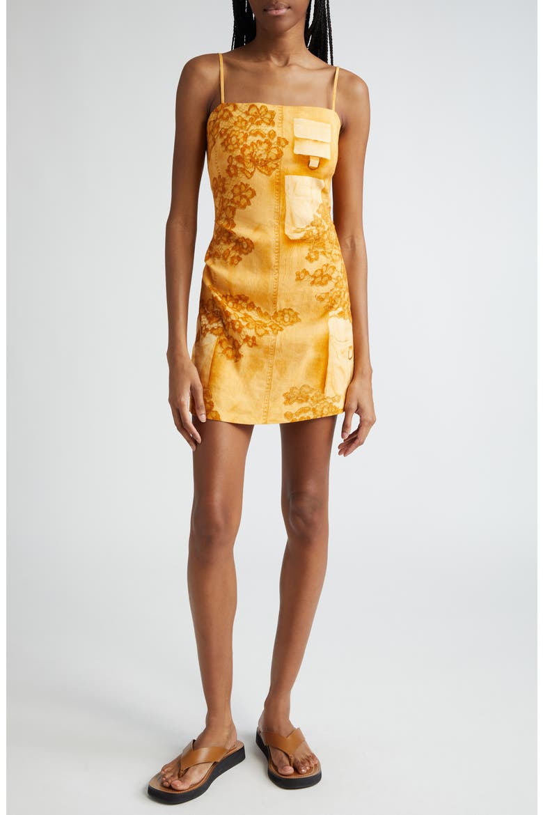 Dua Trompe l'Oeil Print Minidress, Main, color, FADED ORANGE