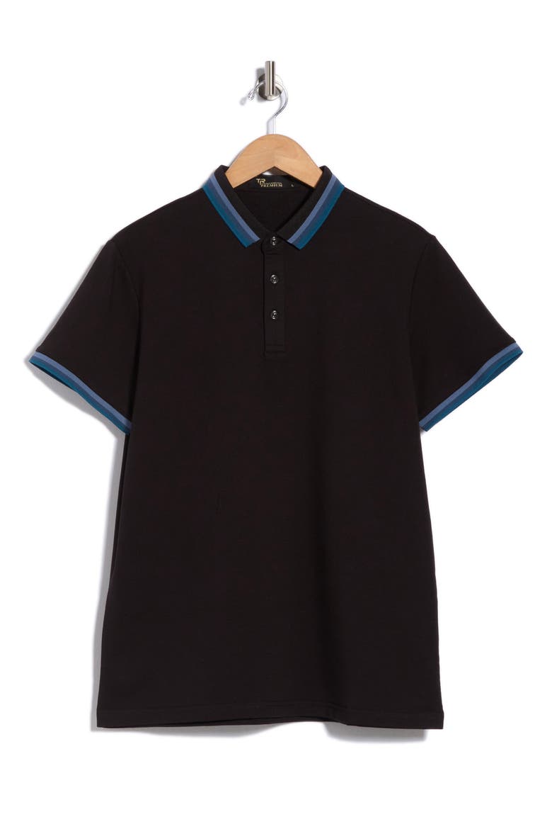 Stripe Stretch Cotton Polo, Main, color, BLACK