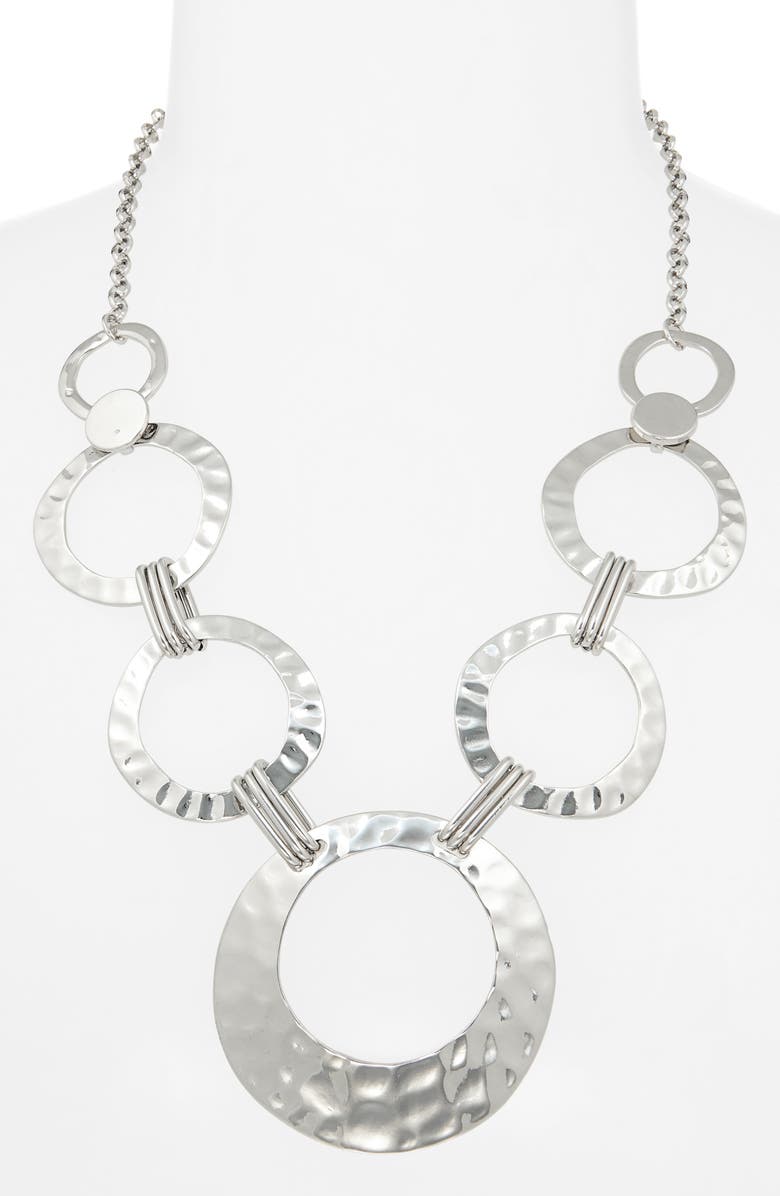 Tasha Hammered Circle Link Necklace, Alternate, color, Silver
