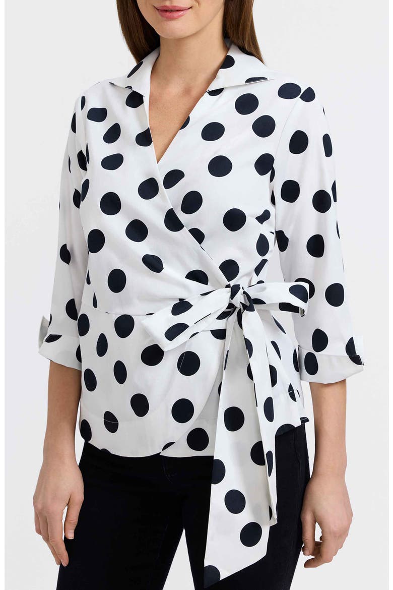 Salina Polka Dot Cotton Wrap Shirt, Main, color, WHITE/ BLACK