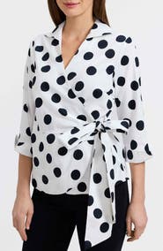 Foxcroft Salina Polka Dot Cotton Wrap Shirt