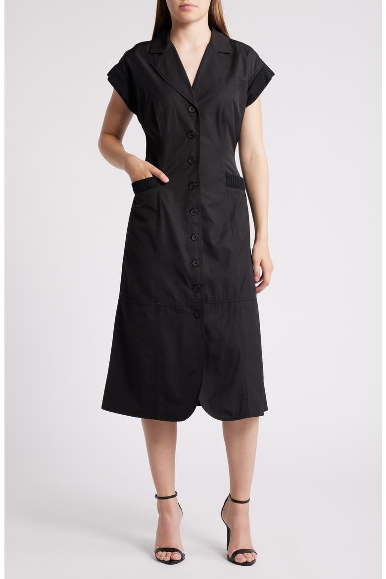 Millie Rib Trim Midi Dress, Main, color, BLACK
