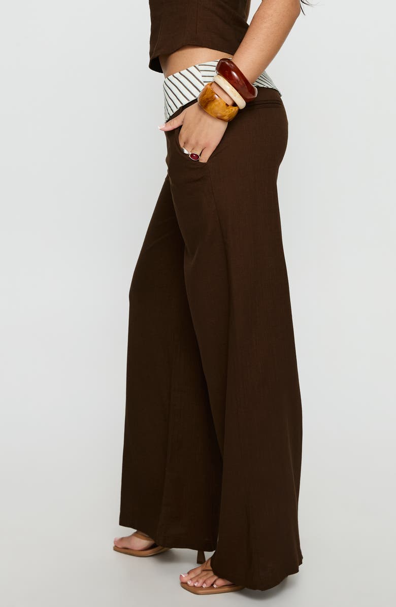 Princess Polly Past Life Foldover Waist Wide Leg Pants, Alternate, color, Brown / Stripe