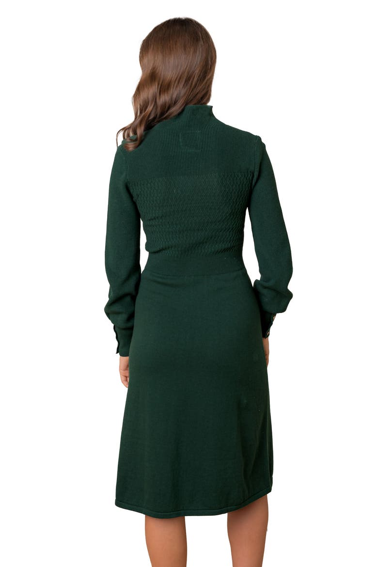 Organic Mock Neck Bodice Stitch Sweater Dress, Alternate, color, Deep Green