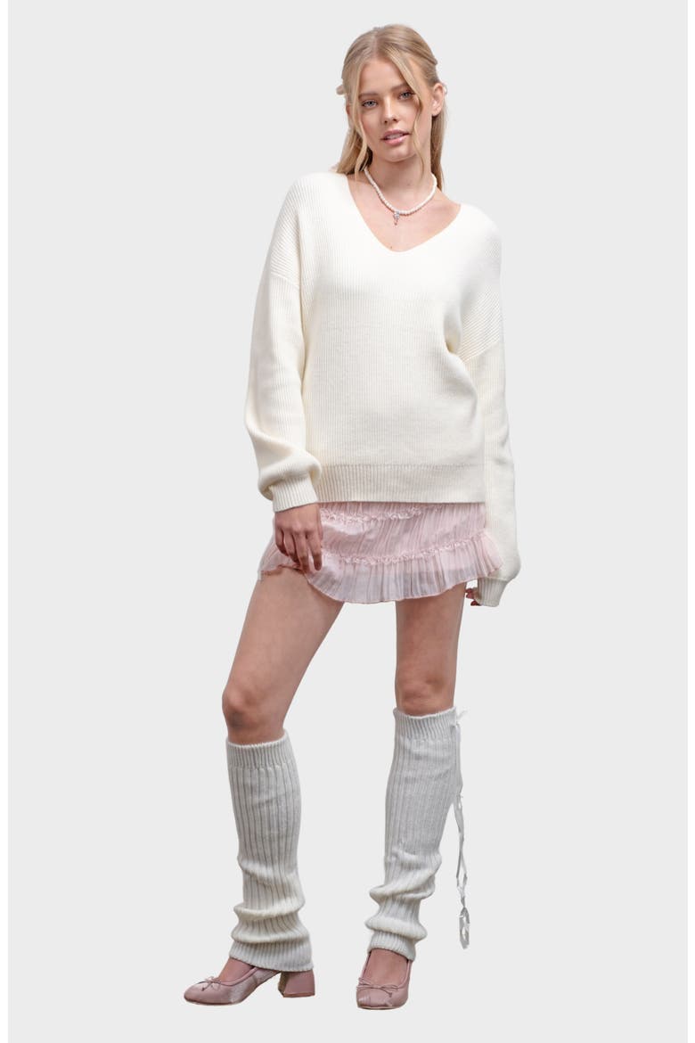 Bow V-Neck Sweater, Alternate, color, CREAM