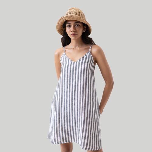 Reistor Women's White Short Striped Tent Dress With Back Tie In Black And White Stripes