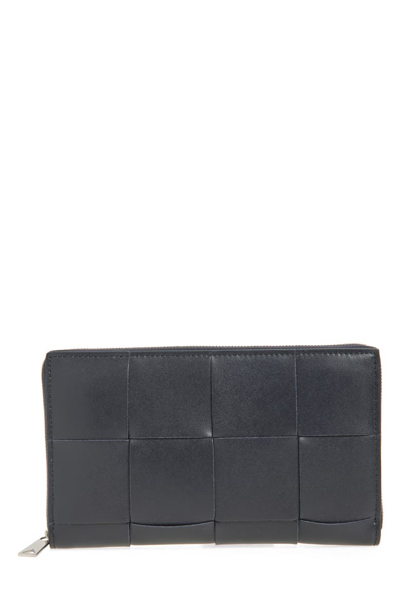 Cassette Intrecciato Leather Zip Around Continental Wallet, Main, color, 4143 NOCTUR/ BLUE ROY-SI
