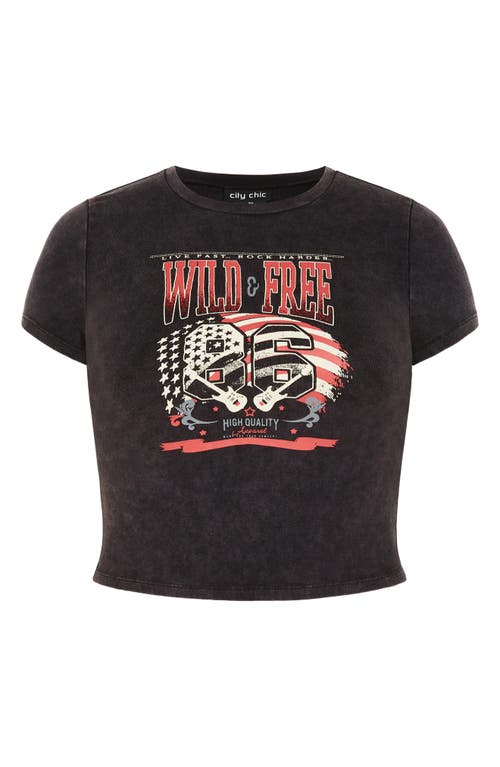 City Chic Wild & Free Crop Graphic Baby Tee In Black