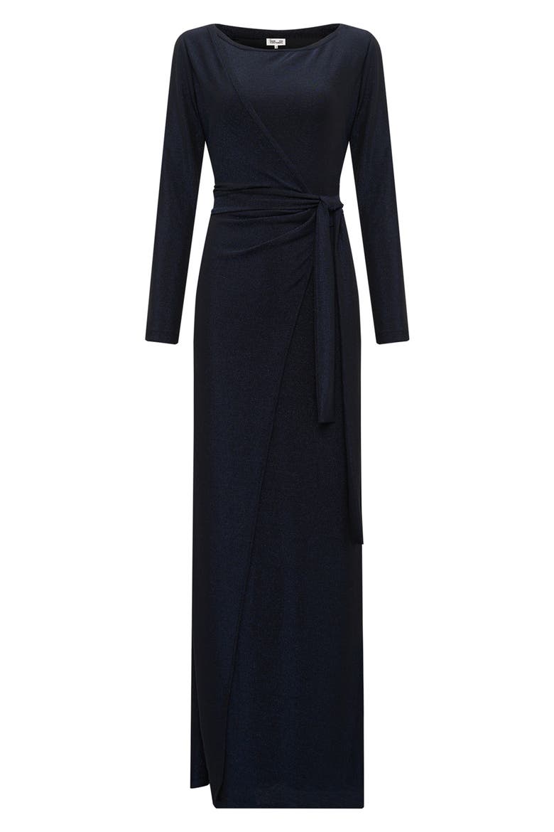 Simona Shimmer Long Sleeve Faux Wrap Maxi Dress, Alternate, color, METALLIC MIDNIGHT