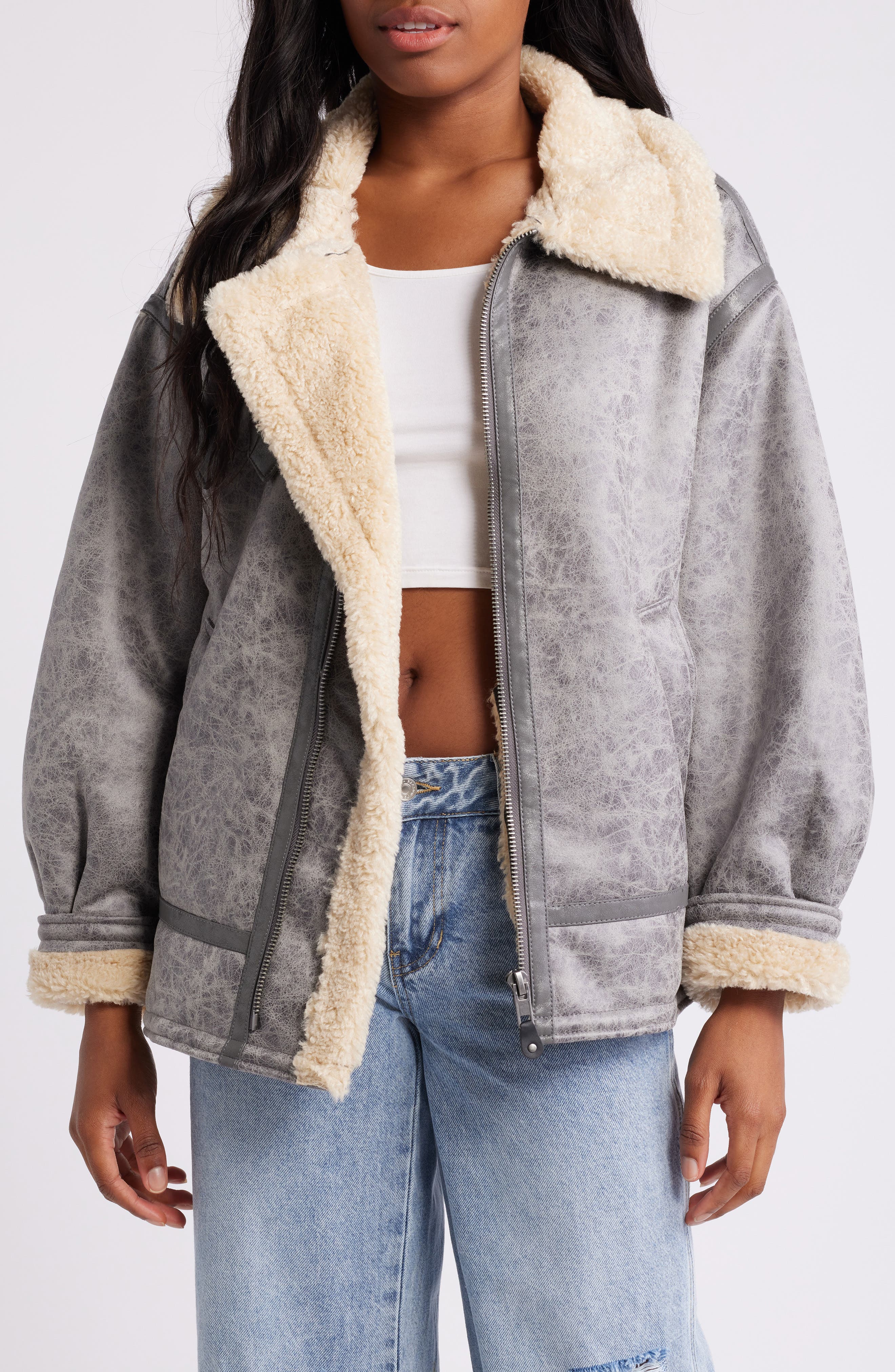 BDG Urban Outfitters Faux Leather Longline Aviator Jacket
