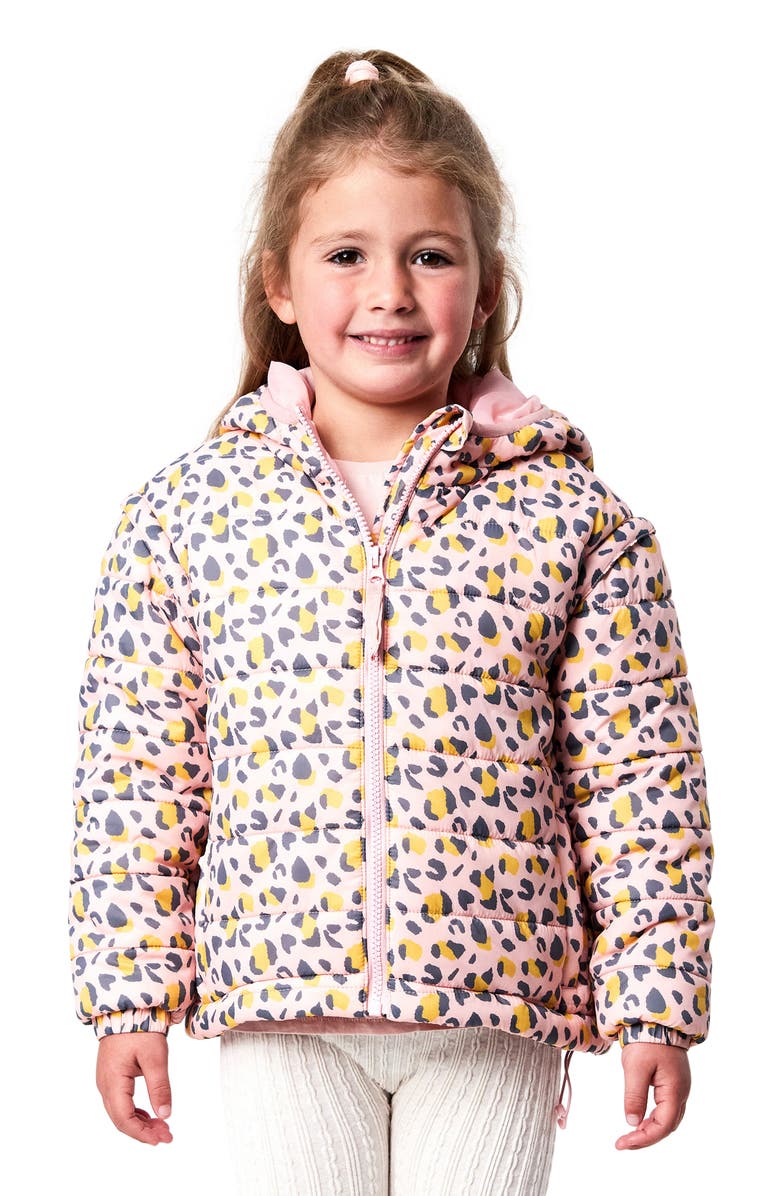 Snapper Rock Kids' Leopard Love Water Repellent 2-in-1 Puffer Jacket, Alternate, color, Pink