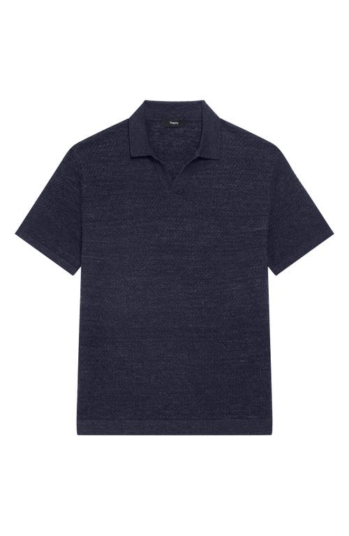 Theory Brenan Linen Blend Polo In Blue