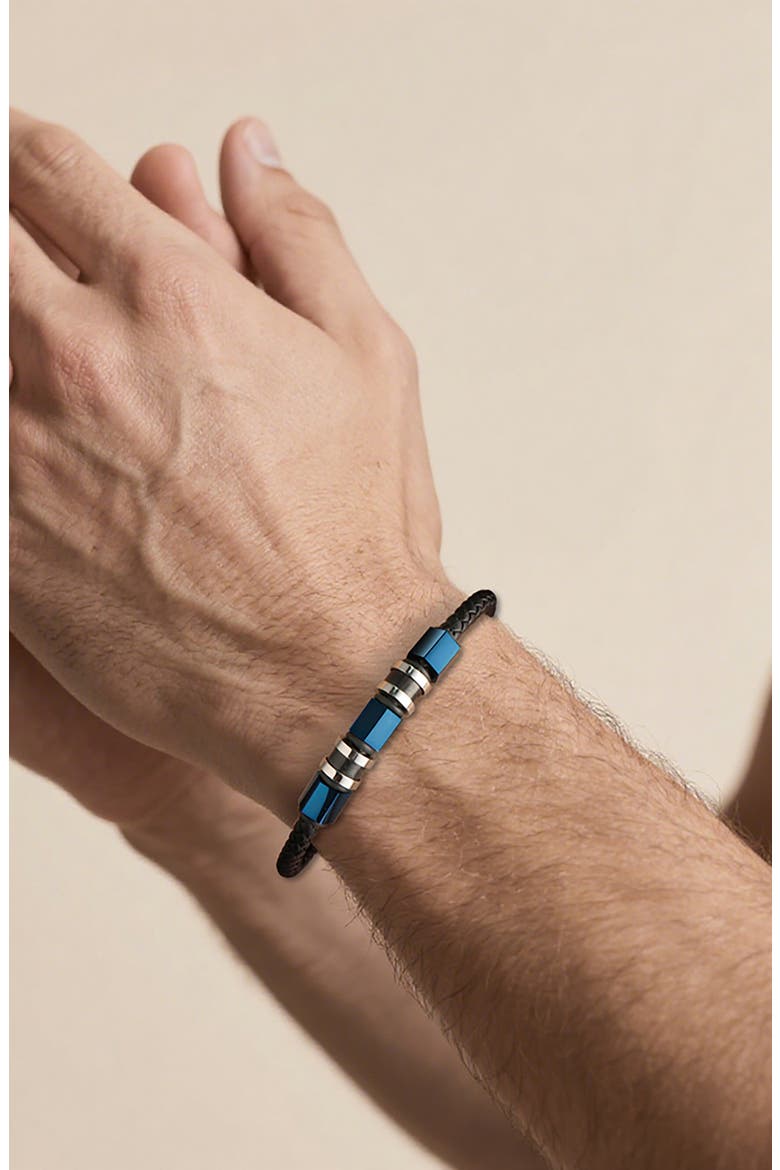 Men's Stainless Steel Ornaments Leather Bracelet, Alternate, color, BLUE