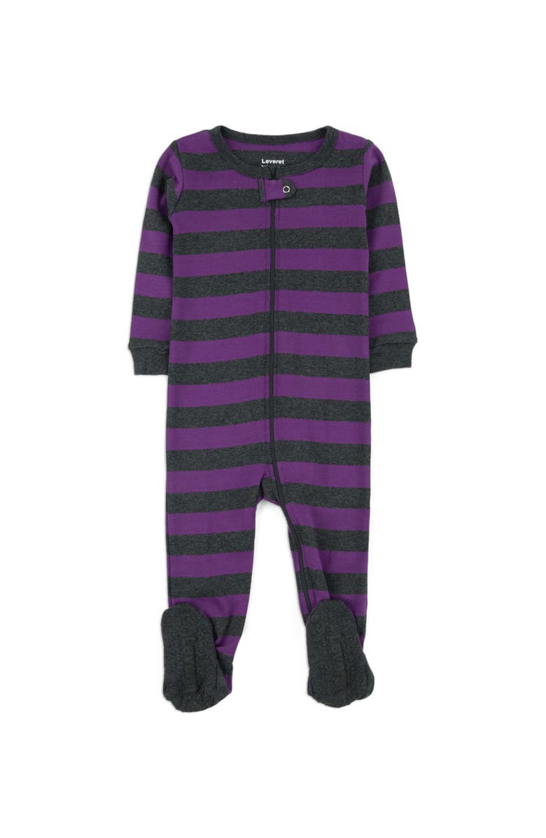 Leveret Footed Striped Cotton Matching Family Pajamas, Main, color, Purple & Dark Gray