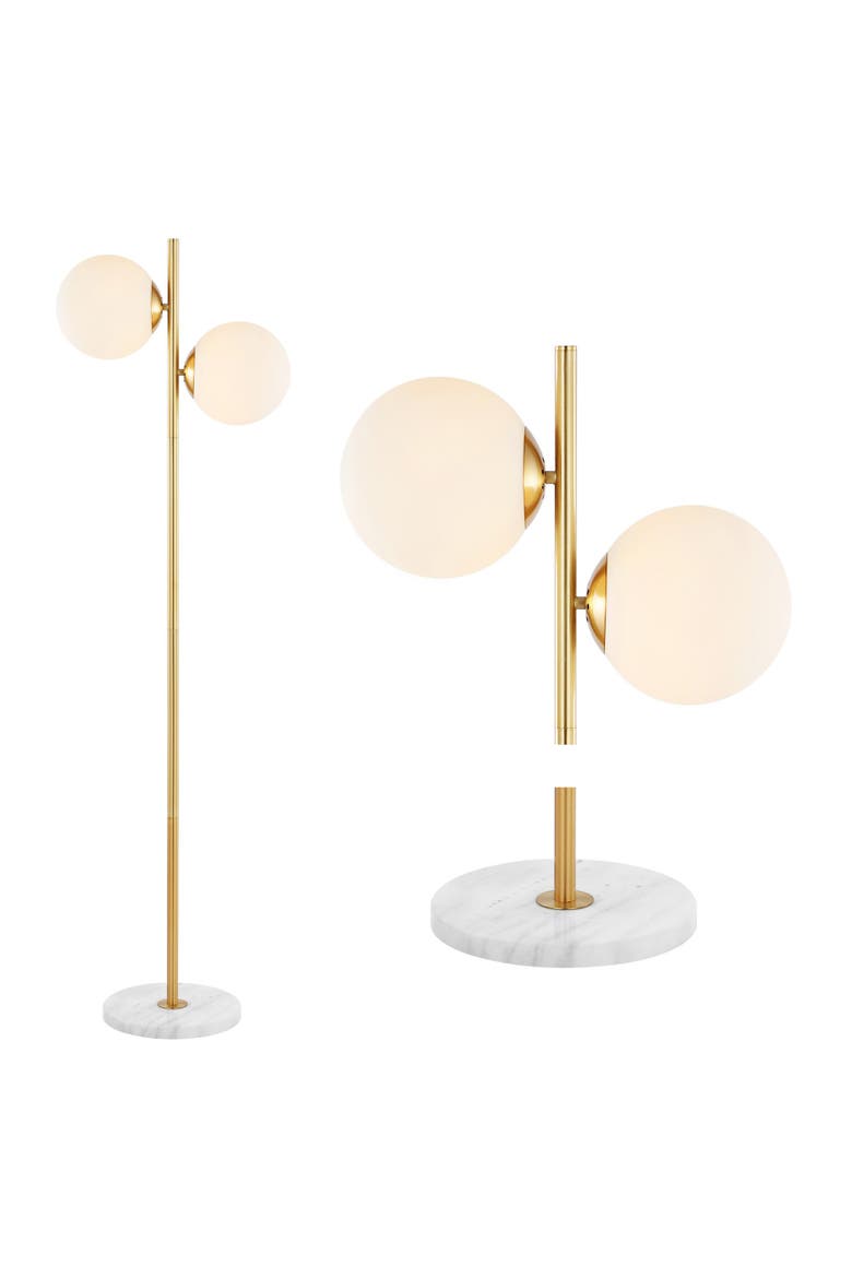 Oscar 60.5" 2-Light Modern Parisian Candlestick Iron LED Floor Lamp, Brass Gold/White, Main, color, Brass Gold