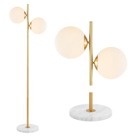 Oscar 60.5" 2-Light Modern Parisian Candlestick Iron LED Floor Lamp, Brass Gold/White