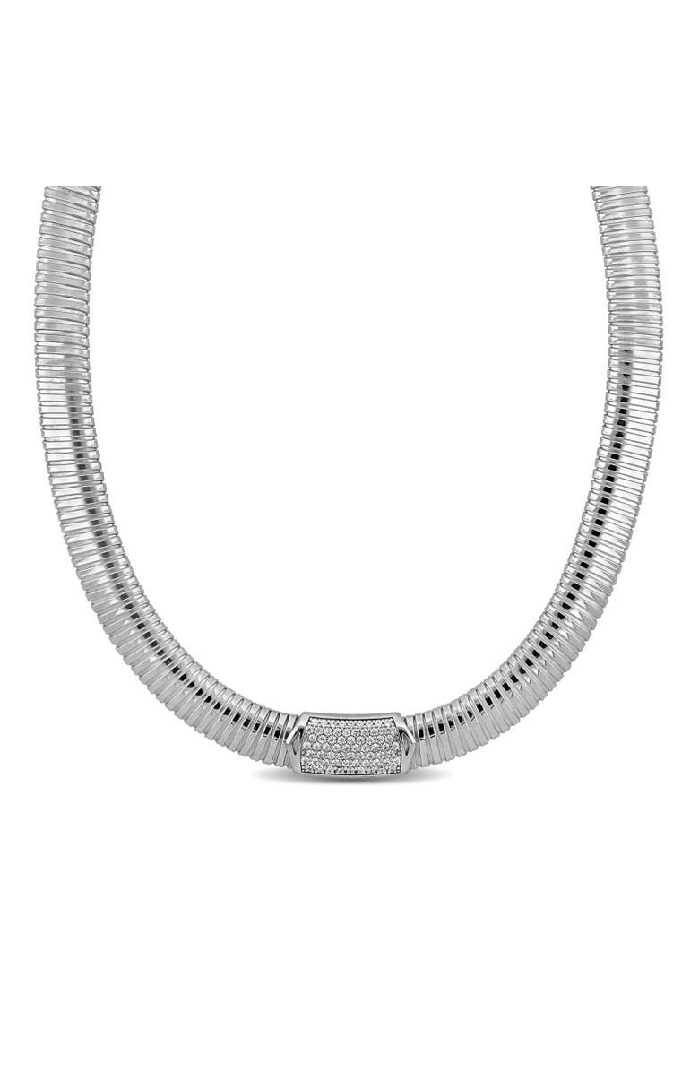 Julianna B. Cubic Zirconia Cluster Omega Necklace, Main, color, Sterling Silver