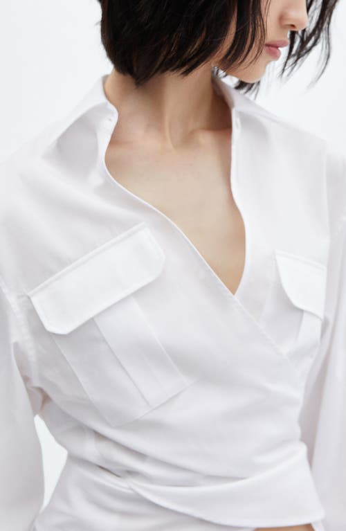 Mango Cross Front Cotton Shirt In White