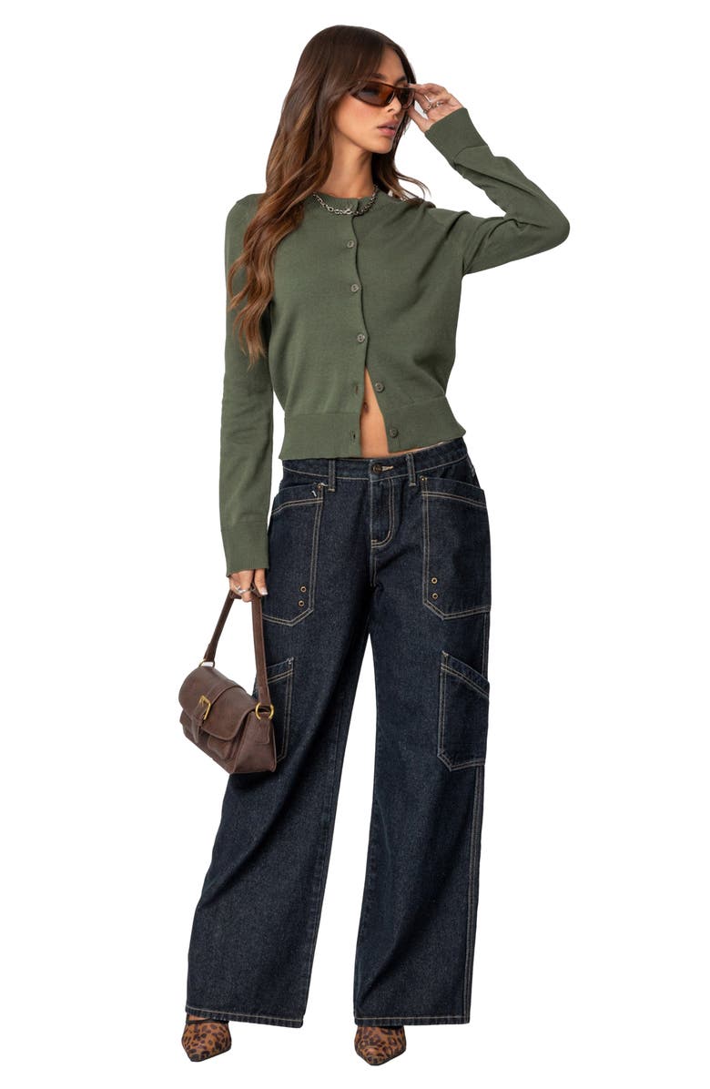 EDIKTED Hollie Cotton Cardigan, Alternate, color, Olive