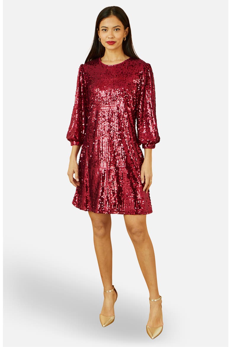 Balloon Sleeve Sequin Mini Dress, Main, color, Burgundy