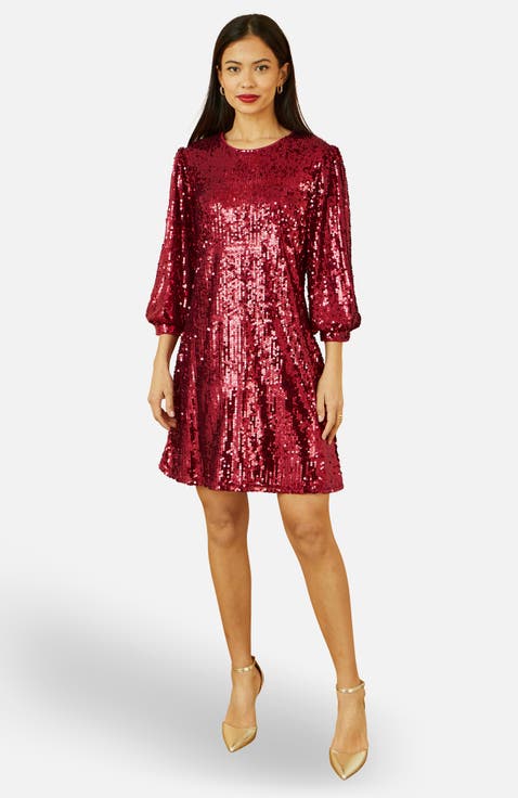 Balloon Sleeve Sequin Mini Dress