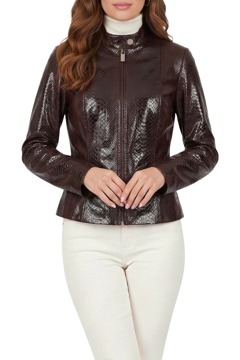 Genuine Metis Suede Pythn Printed Zip Jacket, Alternate, color, BURGUNDY