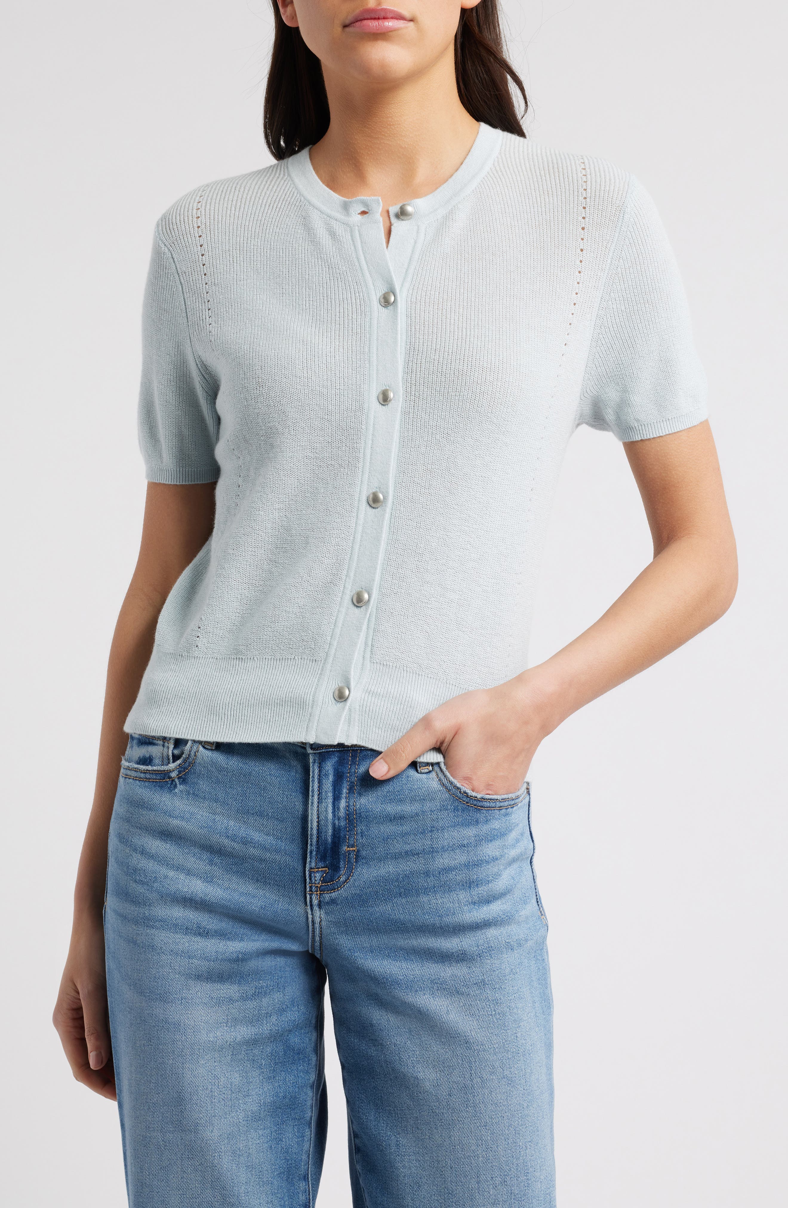 rag & bone Dina Short Sleeve Cotton & Cashmere Blend Cardigan