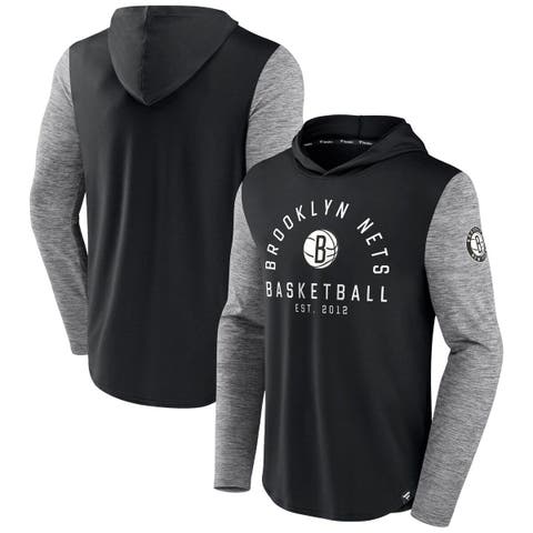 Men's Fanatics Branded Black/Heathered Charcoal Brooklyn Nets Deep Rotation Performance Pullover Hoodie