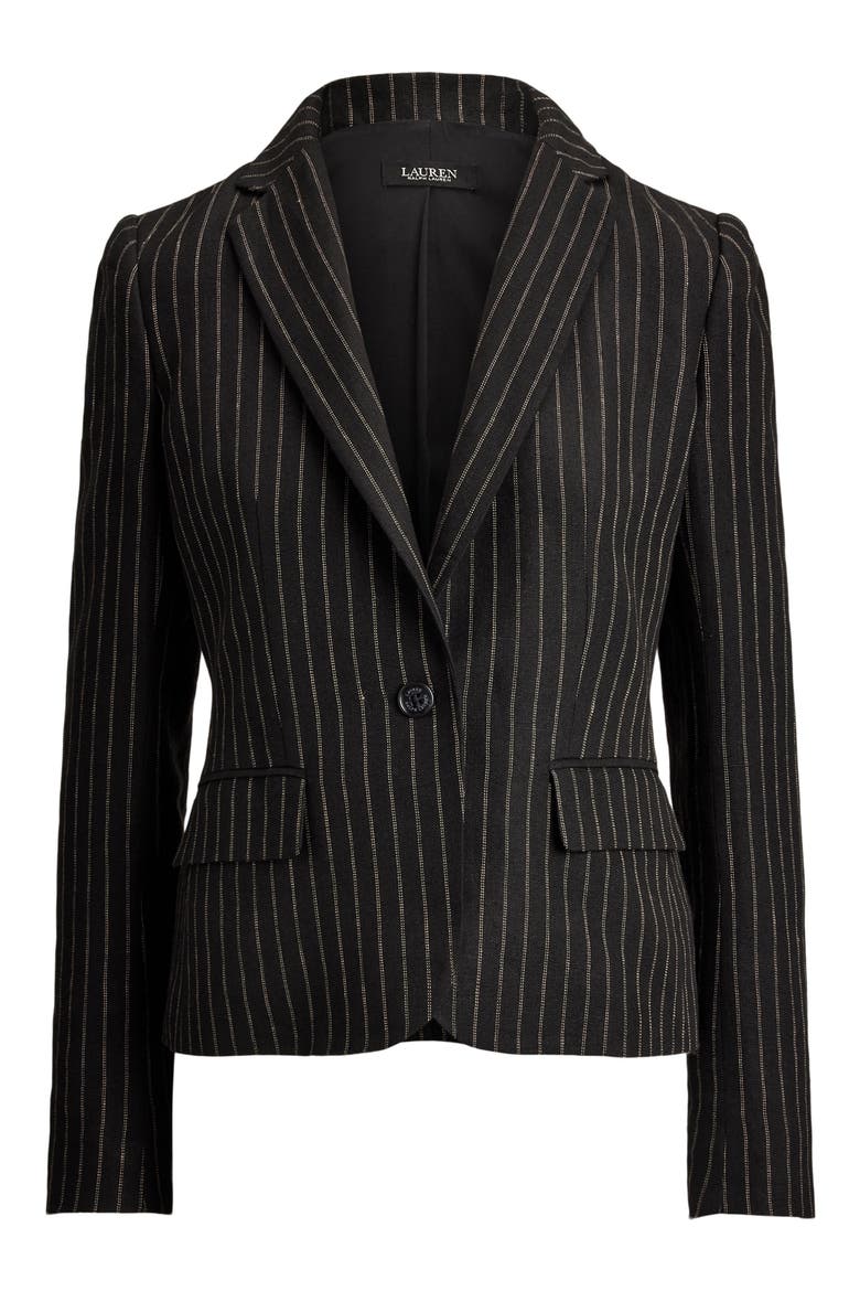 Chalk Stripe Linen Blazer, Alternate, color, BLACK/ MULTI