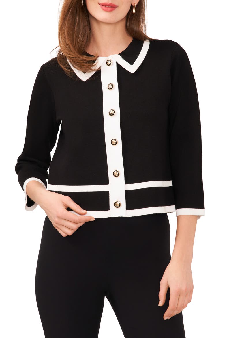 Golden Button Sweater Jacket, Main, color, RICH BLACK