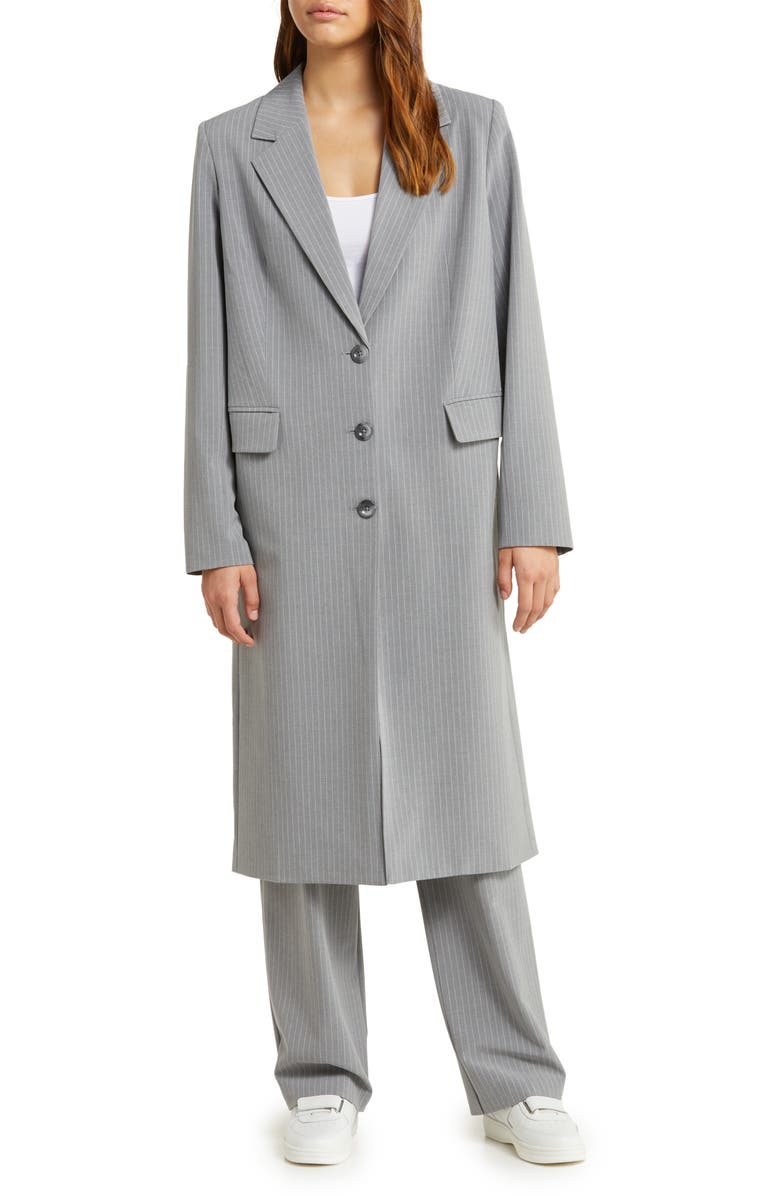 WAYF Icon Pinstripe Longline Coat, Alternate, color, 