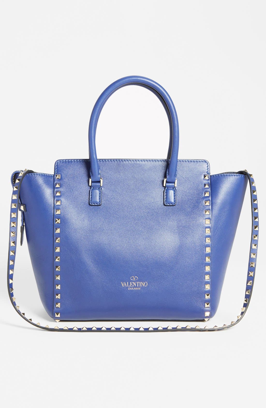 'Rockstud - Vitello' Double Handle Leather Tote, Medium, Alternate, color, BLUE CHINA